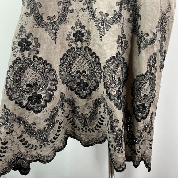 Eskandar Linen Jacket Size 0 Taupe Duster Long Open Front Embroidered Lagenlook - Picture 9 of 12